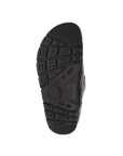 Dark brown outsole with tread on the pewter Etna (silver)Zach footed slip on sandal by Clarks