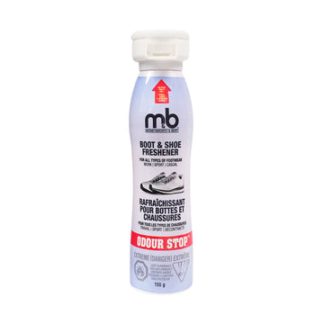 Spray can of Boot and Shoe Freshener, M&B logo on white can