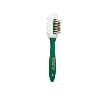 Four sided suede brush with green handle.