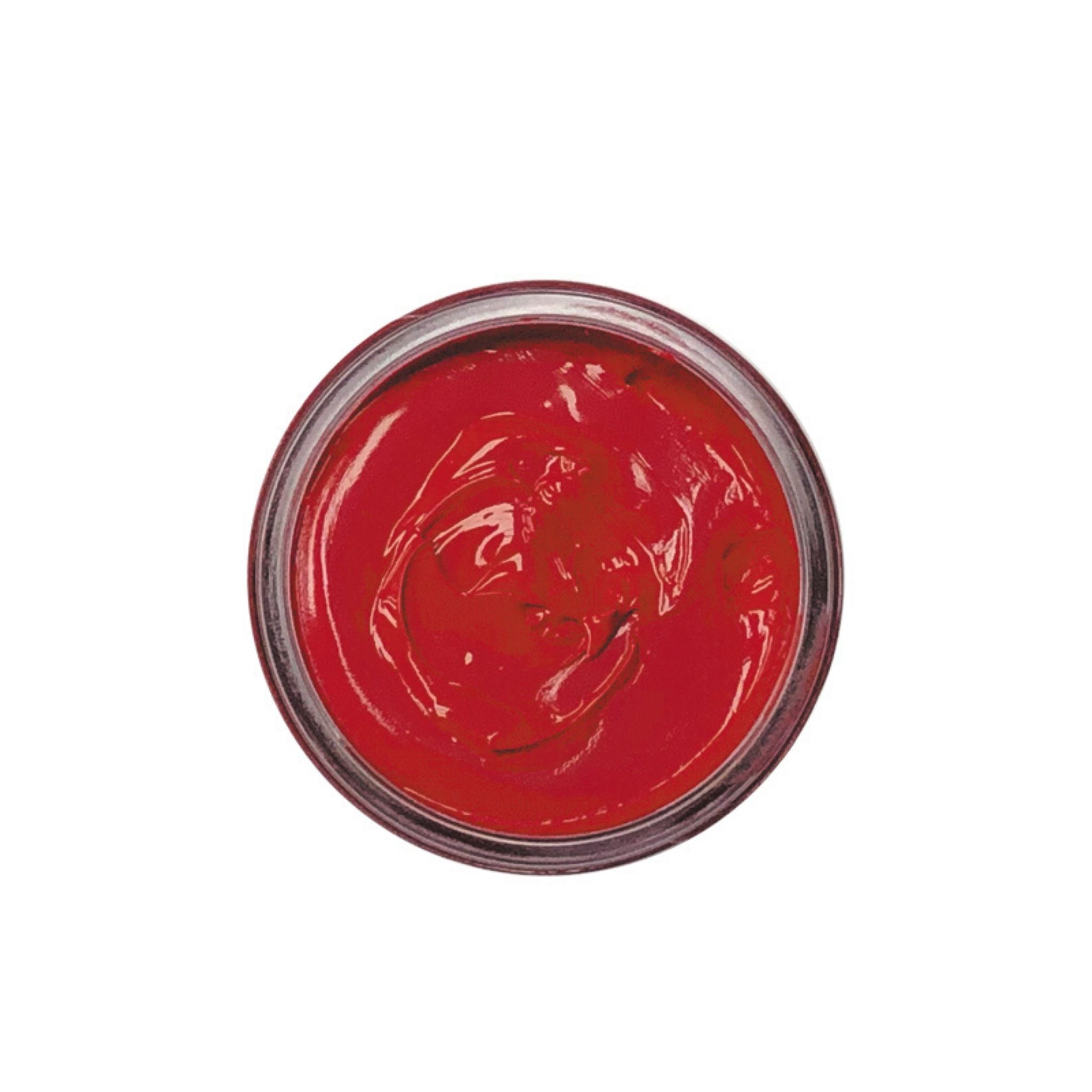 Red shoe cream polish in clear jar