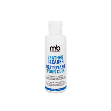 White plastic container of M&B's leather cleaner