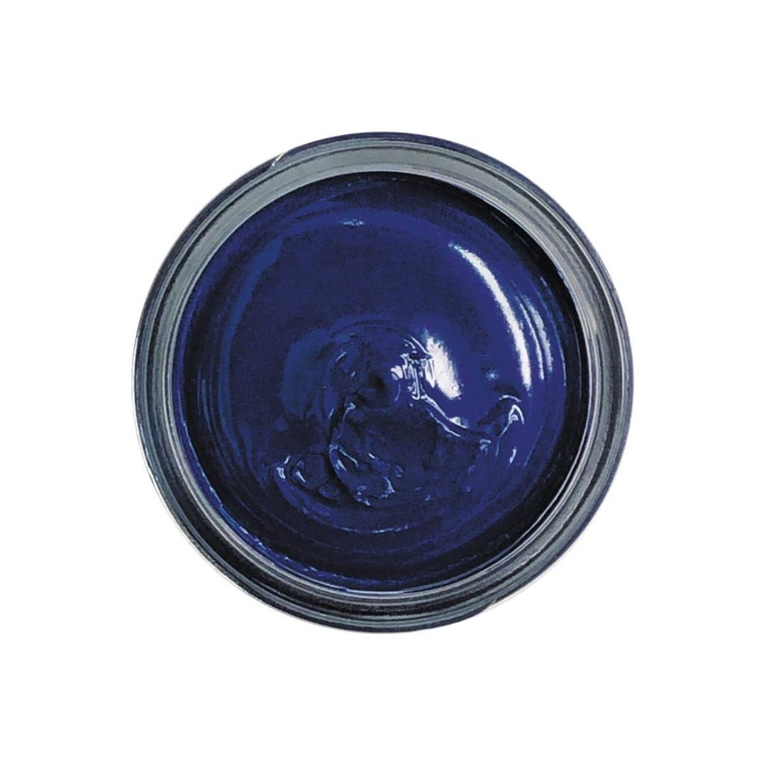 Colbalt blue shoe cream polish in clear jar
