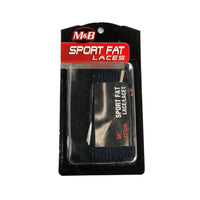 Black box with clear section showing black thick sports shoe laces