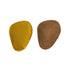 Suede Cushion Halter Foot Pads in tan and yellow, anti-slip and self-adhesive inserts for preventing foot slippage in shoes.