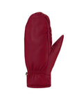 Top view of cranberry red leather mittens. 