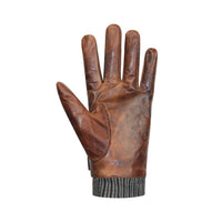 Palm of "stressed" brown leather finger gloves with knit cuff
