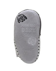 Grey suede leather outsole with "Join the dark side" and the Robeez logo imprinted on it.