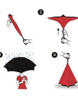 Step by step diagram of how to open a reversible umbrella with pictures.
