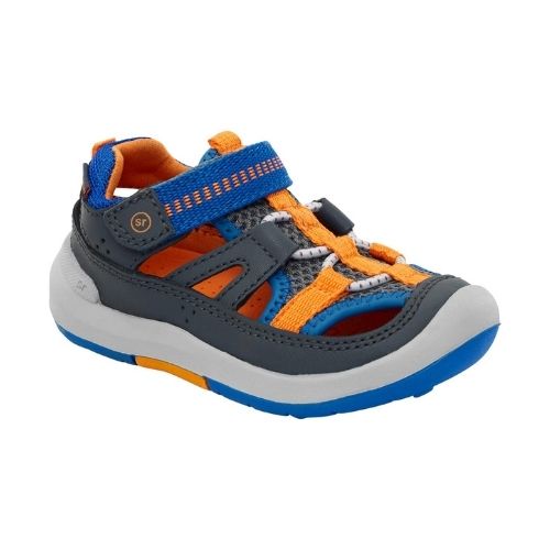 Grey, orange and blue fisherman sandal with velcro strap