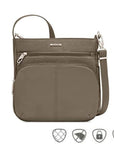 Nutmeg crossbody bag with front pouch as well as mini slip zipper pocket