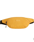 Yellow fanny pack with zippered closure and Travelon emblem on front.