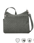Grey quilted crossbody bag. 