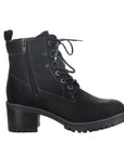 Black nubuck ankle boot with stacked block heel with lace and inside closure