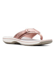 Thong sandal with white and grey footbed and rose gold upper with cute velcro close detail