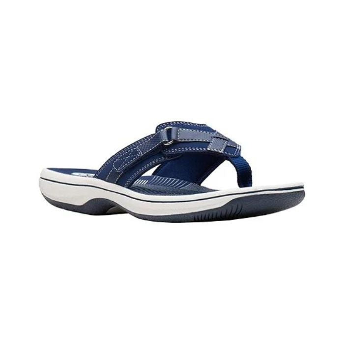 Navy flip flop with white midsole and navy outsole.