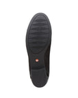 Black treaded outsole with slight heel on the black Cap 2 flat by Clarks