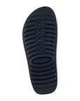 Black outsole of Ecco's cozmo slide sandal with Ecco logo 