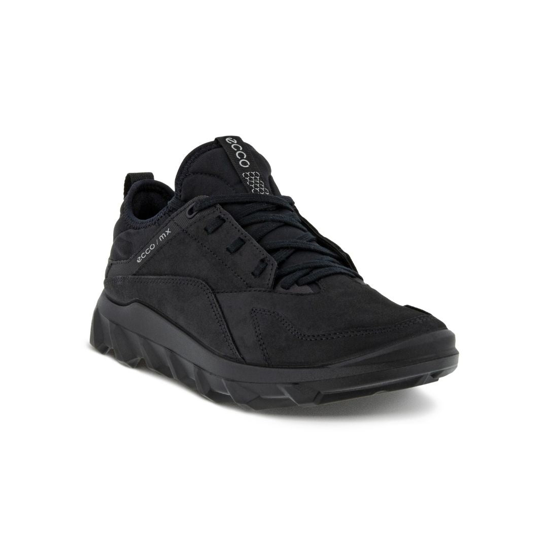Black nubuck lace up sneaker with lugged outsole.