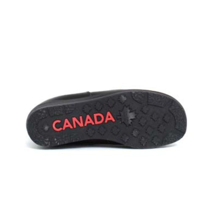 Black rubber outsole with red Canada marking on center.