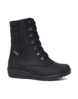 Black lace up boot with Martino logo tag on side.