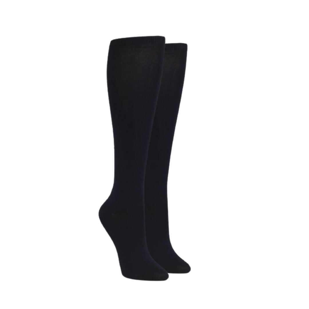 Pair of  Knee high navy socks on mannequin 