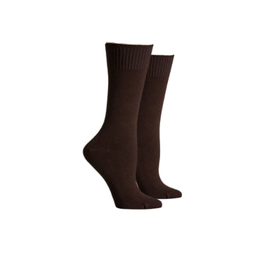 A pair of brown cotton crew socks 
