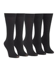 5 mid calf black socks on mannequin legs with pointed toe