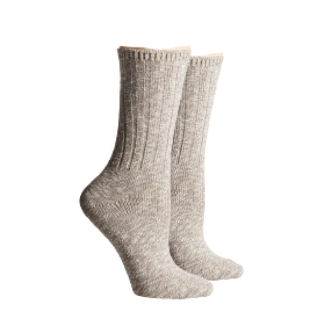 A pair of beige heather cotton crew socks