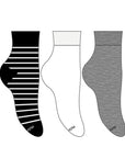 McGregor Women's Cotton Ankle Socks - 3Pack in assorted styles: striped black, solid white, and heather gray, perfect for comfort and style.