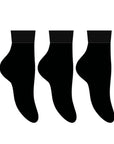 Three black ankle height socks.