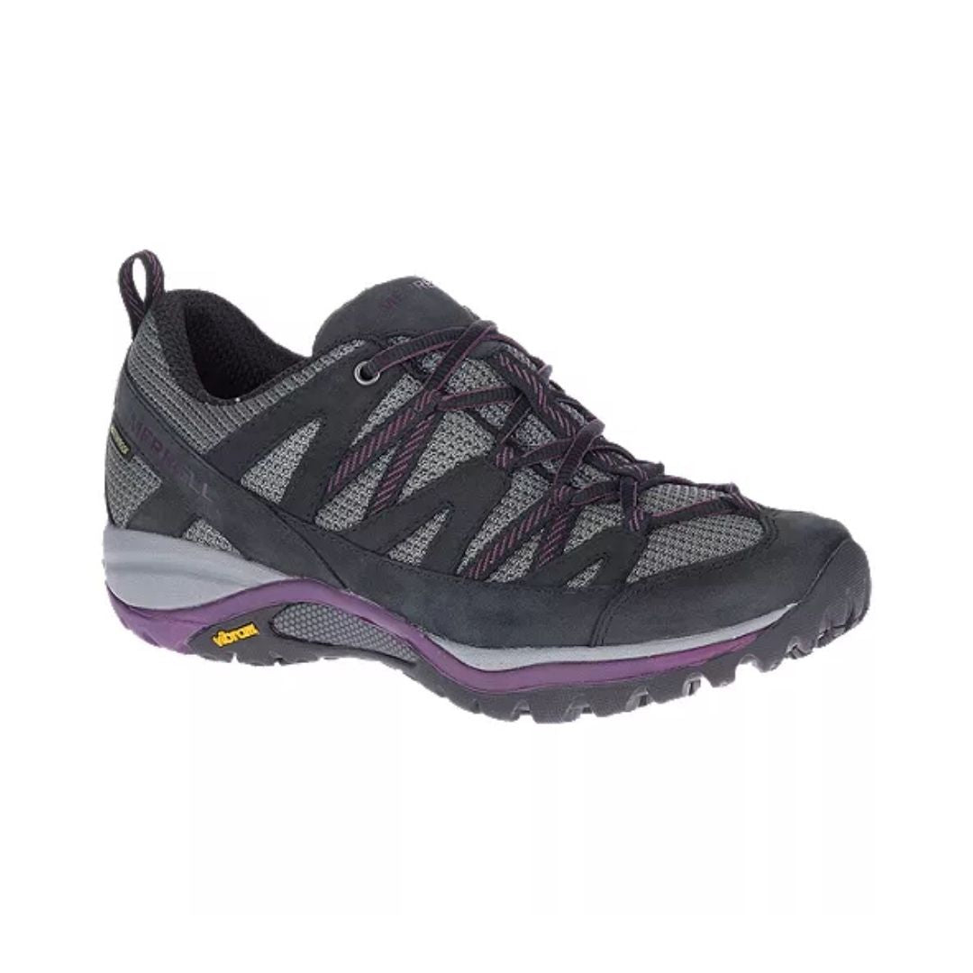 Grey, black and purple lace up sneaker.