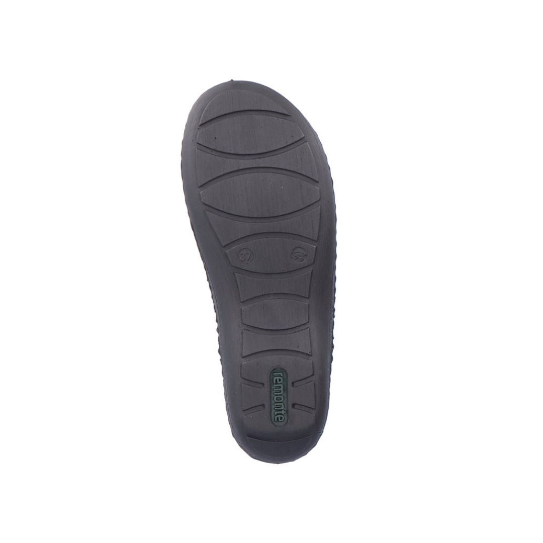 Black rubber outsole with gree Remonte logo on heel.