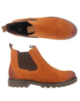 Brown Chelsea boot with dark brown elastic goring.