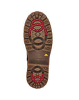 Brown rubber outsole with red metal ice grips.