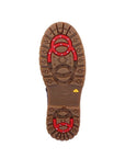 Brown Remonte outsole with red collapsible ice cleats built. 