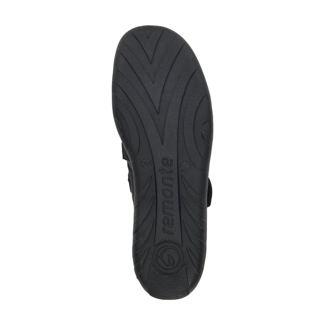 Black rubber outsole with Remonte logo on bottom.