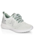 Light mint sneaker with laces and white outsole. R-Evolution by RIeker logo on side.
