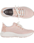 Pink mesh lace-up sneaker with white outsole. R-evolution by Rieker logo on heel