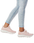 Women wearing pink mesh lace up sneakers by R-Evolution by Rieker