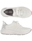 White mesh lace-up sneaker with white outsole. R-evolution by Rieker logo on heel