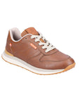 Brown leather sneaker with white laces. R-Evolution logo tag on side and tongue.