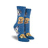 Socksmith Women's Ball Dog cotton crew socks in blue featuring playful dog faces holding tennis balls. Fun and cozy socks for dog lovers.