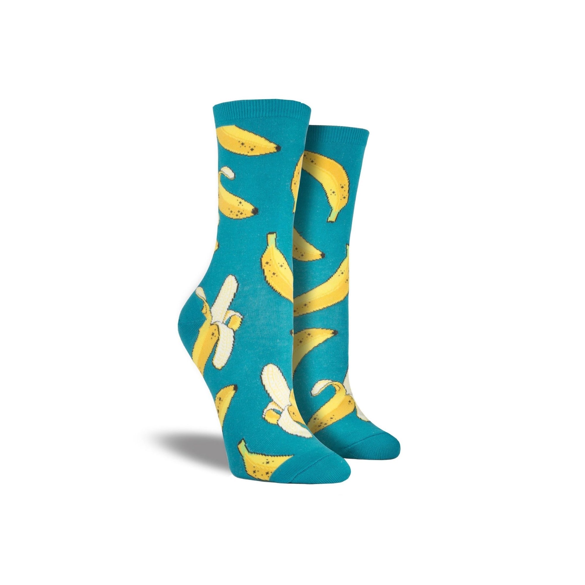 Blue socks with bananas on them