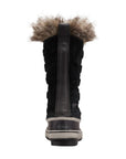 Tall winter black leather Sorel lace up boot with rubber foot and faux fur trim.