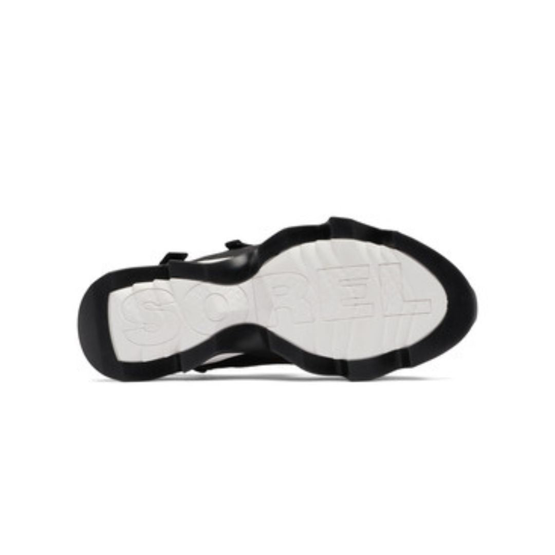 Black and white outsole with Sorel logo imprinted in center.