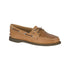 Brown leather oat shoe with leather laces and contrasting stitching.