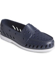 Navy EVA construction loafer style slip on with cut outs and white outsole