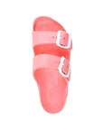 Top view of pink EVA sandal with two white buckles and white outsole. White Viking logo on center of footbed.
