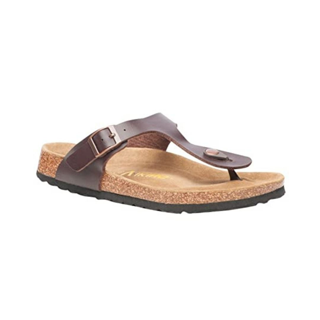 Brown thong style sandal with adjustable buckle strap 