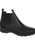 Black leather Chelsea boot.